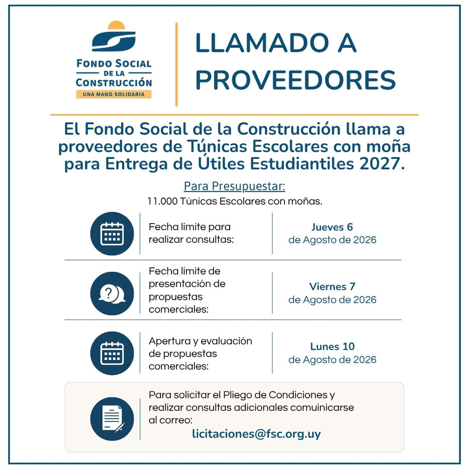 Fondo Social de la Construcción abre llamado para proveer 11.000 túnicas escolares